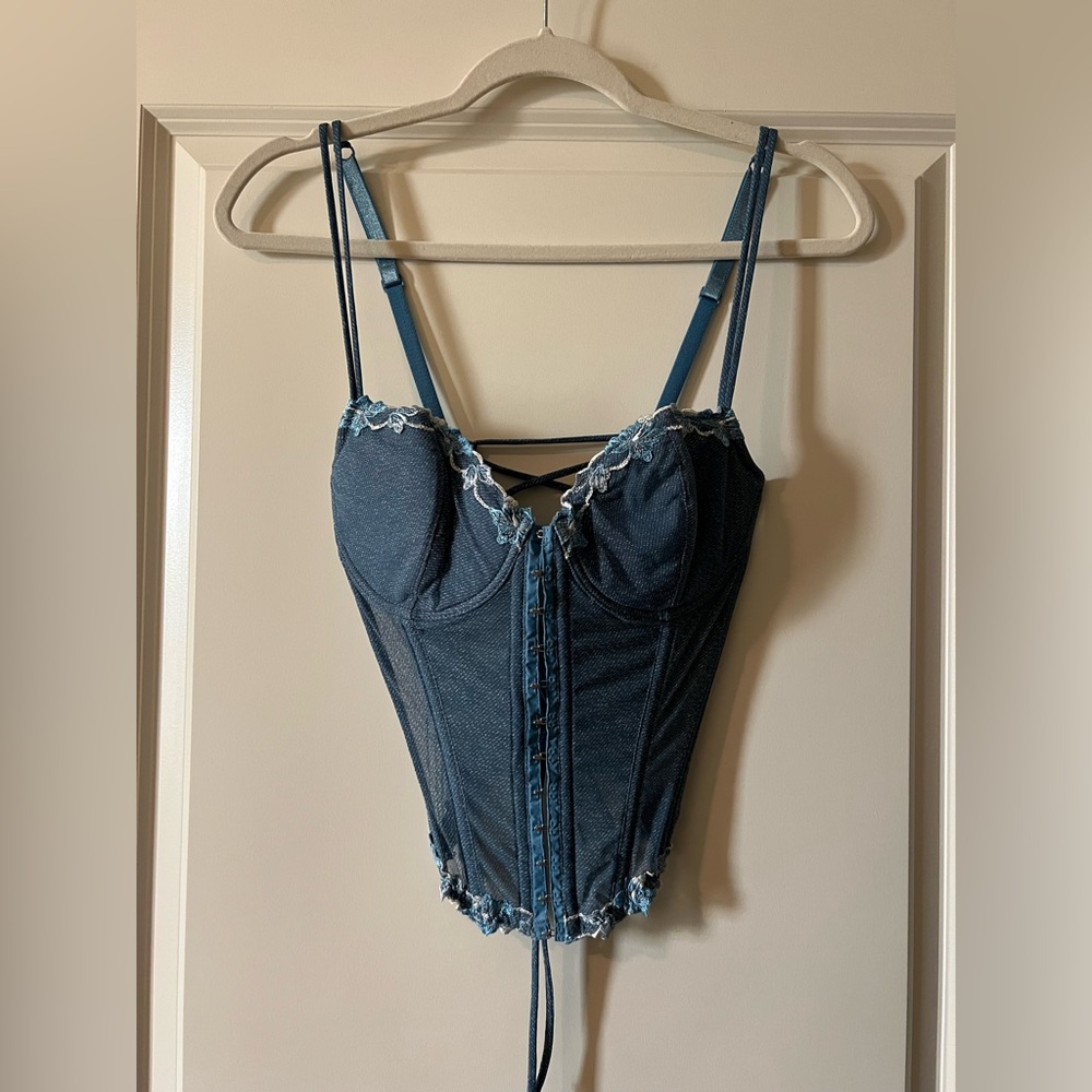 Valery -  luxury Blue Denim Corset Top Made in Italy (size 2/4 xs/s)